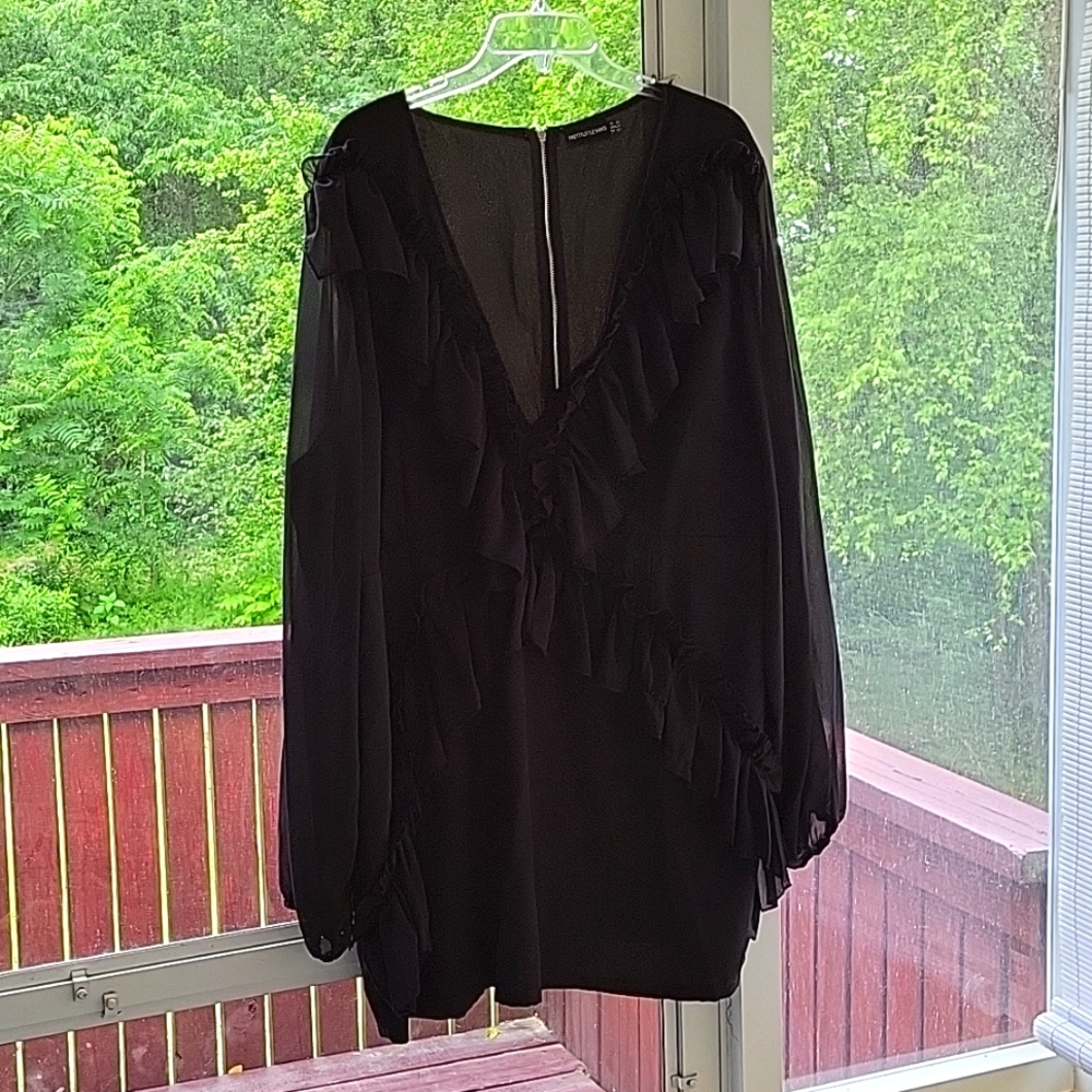 Pretty Little Thing Plus Black Chiffon Frill Detail Bodycon Dress
